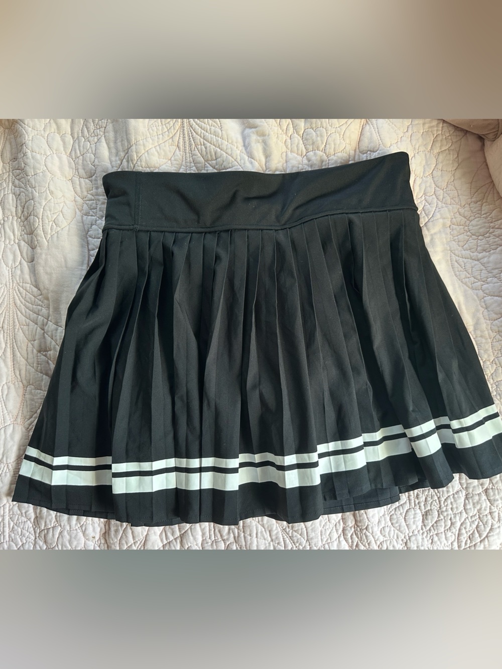 Sincerely Jules Black Pleated Mini Skirt with White Hem Stripes